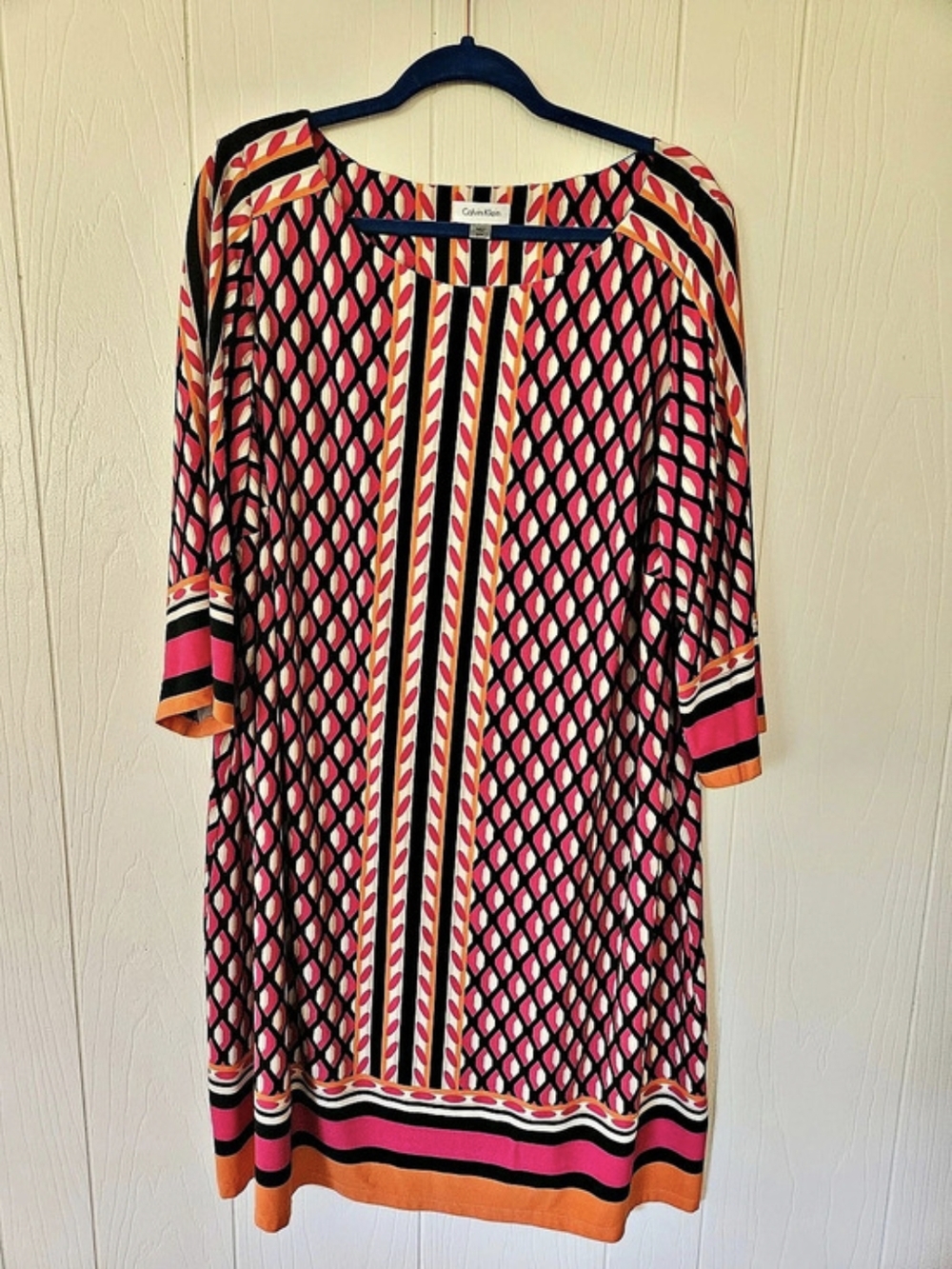 Calvin Klein Geometric Mini Dress in Pink & Black Size 20W